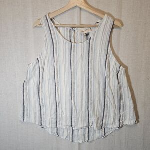 Universal Thread Tank Cami Top Womens Large Blue Ivory Stripe Linen Blend